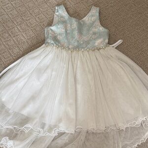 Elegant White and Blue Kids Dress